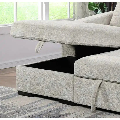 Gray upholstered storage ottoman