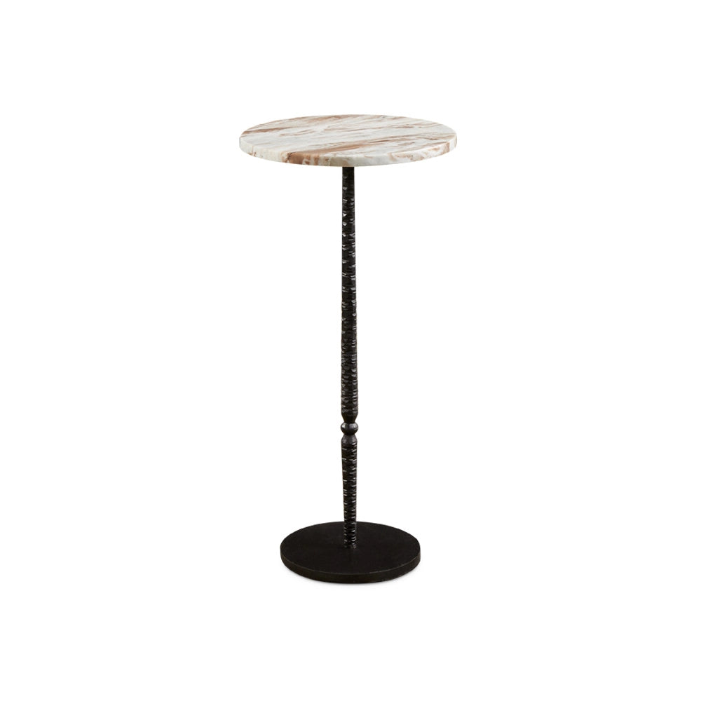 Graysen Round Marble Top Side Table –  Black Hammered Iron Base