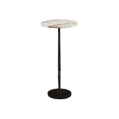 Graysen Round Marble Top Side Table –  Black Hammered Iron Base