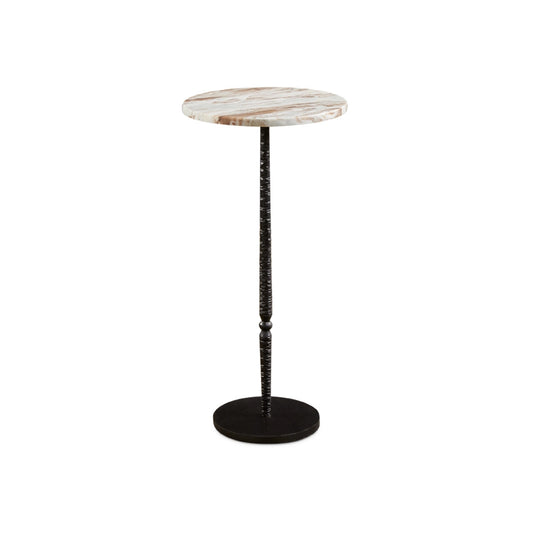 Graysen Round Marble Top Side Table –  Black Hammered Iron Base