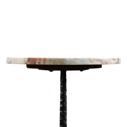 Graysen Round Marble Top Side Table –  Black Hammered Iron Base