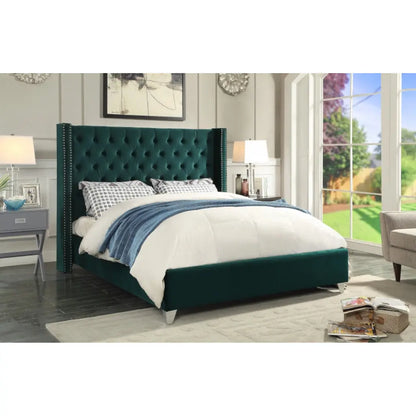 Green Velvet  Platform Bed 