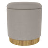 Alya Round Storage Ottoman with Lid – Natural Wood Base, Fabric Top