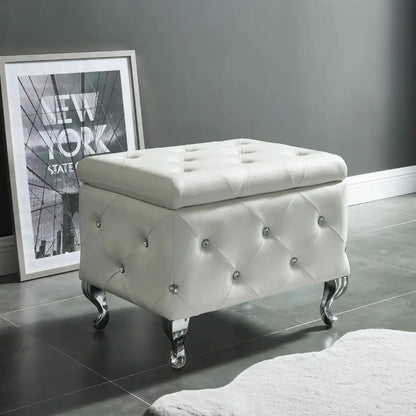 Monique Velvet Storage Ottoman in Blush Pink with Chrome Legs