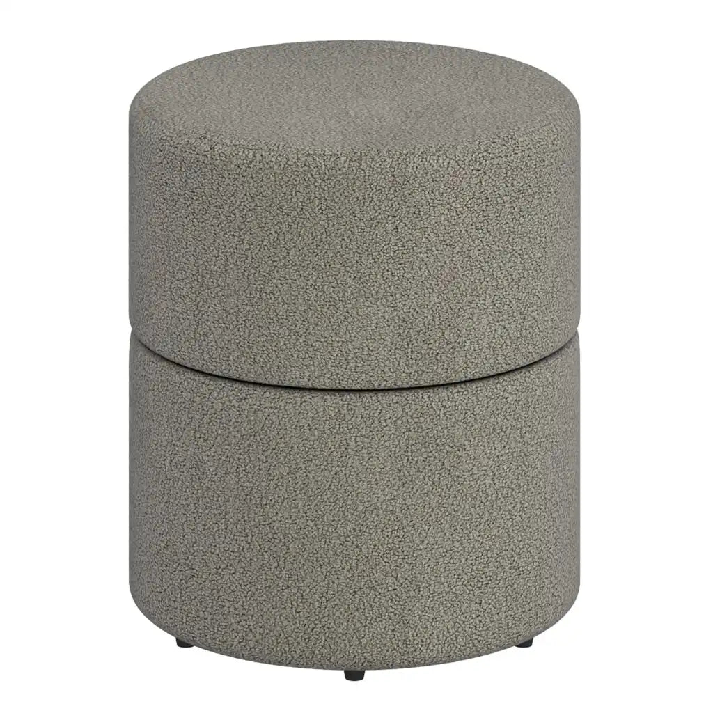 Novar Round Swivel Ottoman in Boucle Fabric – Warm Grey or Cream