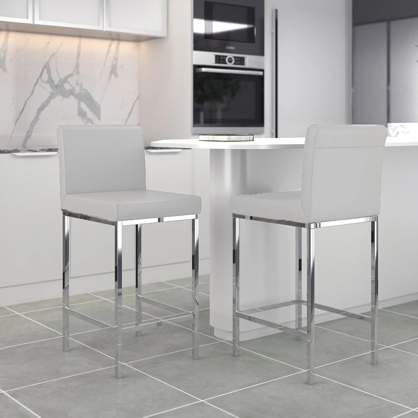 Porto Modern Counter Stools with Faux Leather and Chrome Base - 2PC