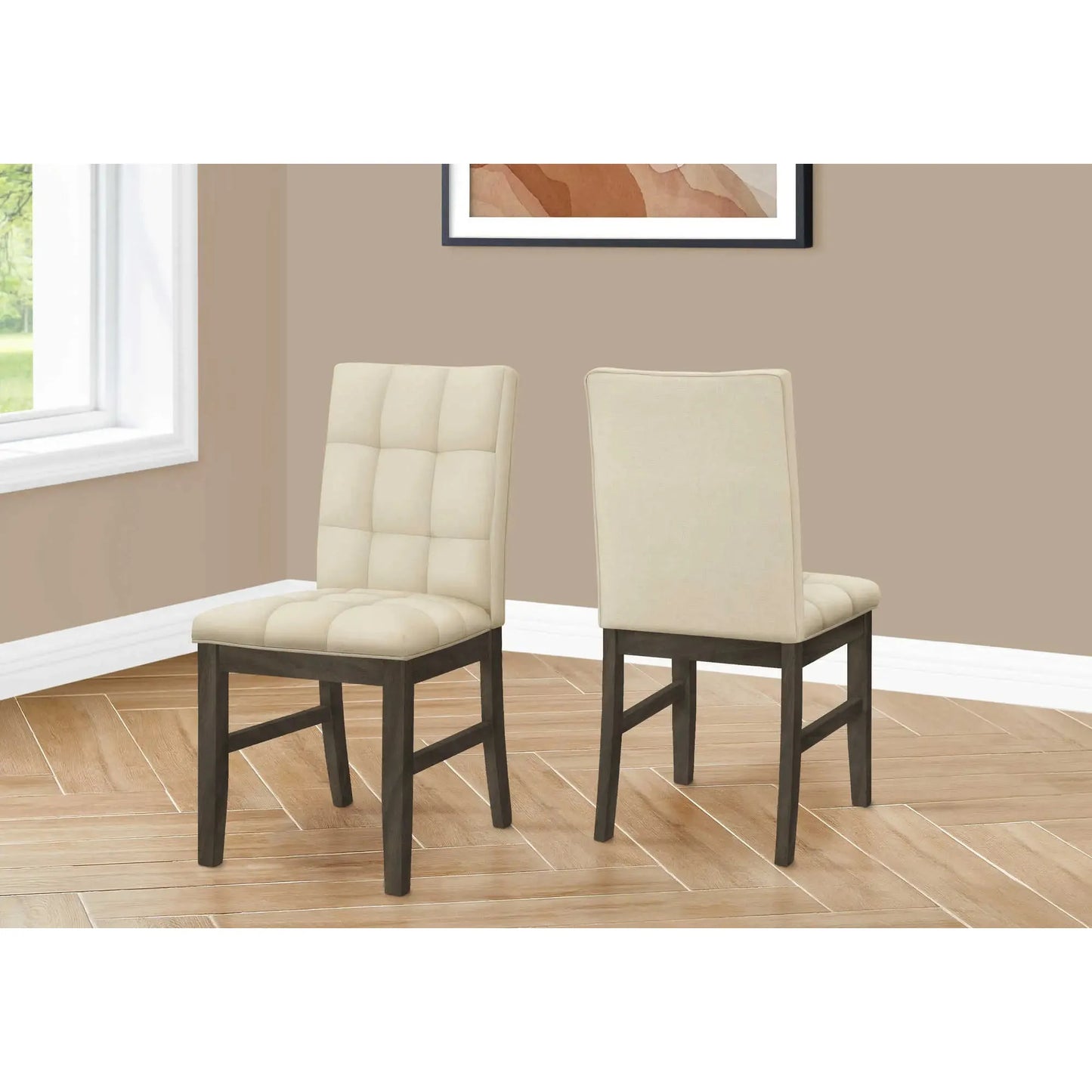 Grey Dining Chairs with Cream Fabric Seat – 37"H - Set of 2