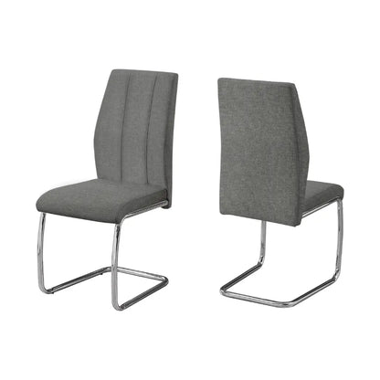 Grey Fabric Upholstered Dining Chairs – Chrome U-Shaped Legs - 2pcs