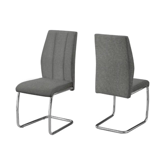 Grey Fabric Upholstered Dining Chairs – Chrome U-Shaped Legs - 2pcs