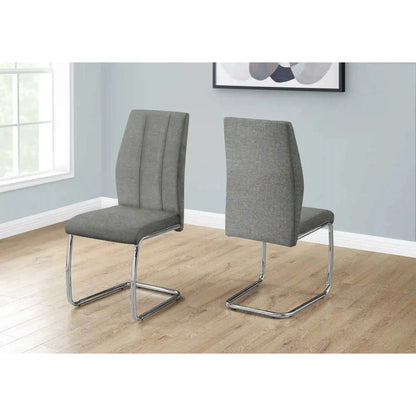 Grey Fabric Upholstered Dining Chairs – Chrome U-Shaped Legs - 2pcs