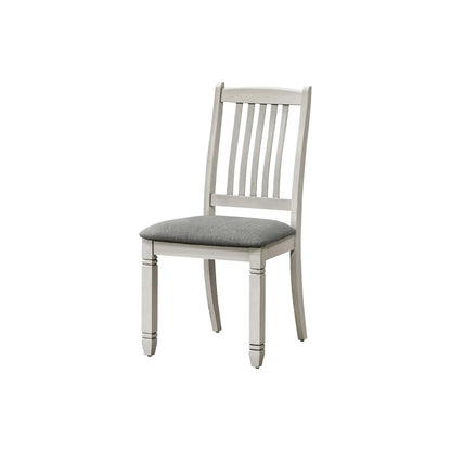 Grey Fabric Upholstered Dining Chairs with Antique Grey Finish – Set of 2