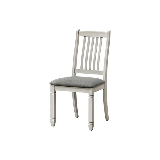 Grey Fabric Upholstered Dining Chairs with Antique Grey Finish – Set of 2