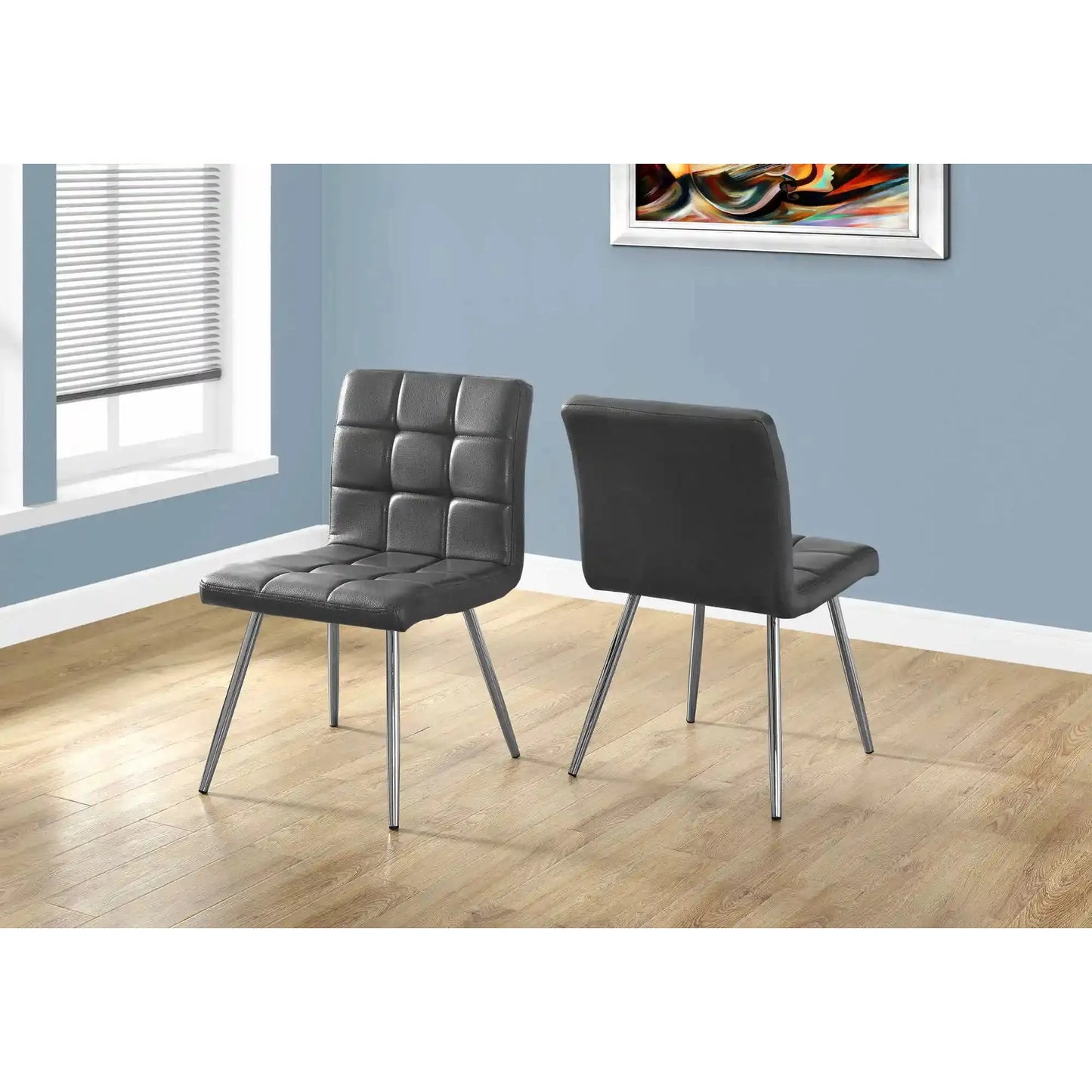 Grey Faux Leather Dining Chairs – 32"H with Chrome metal Legs - 2pcs