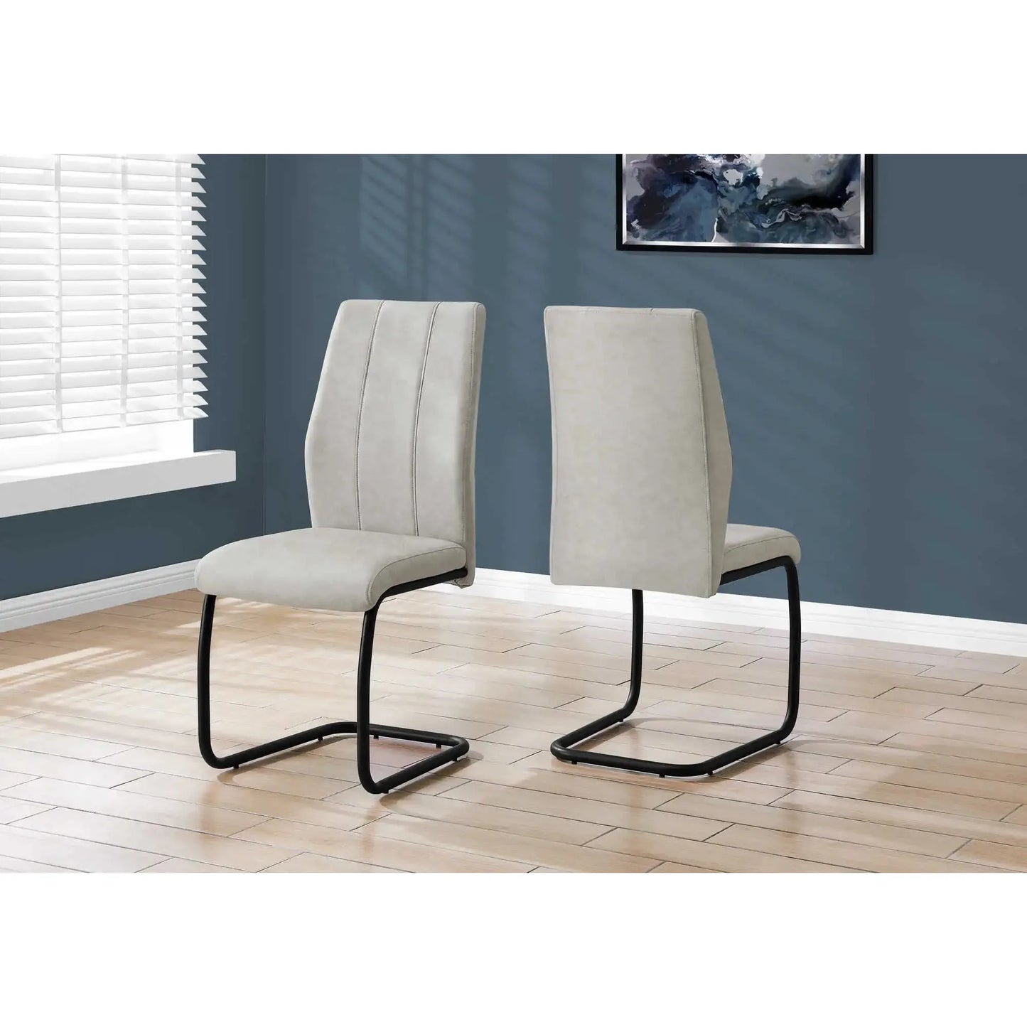 Grey Faux Suede Dining Chair - Cushioned Seats and U-Shaped Legs - 2Pcs
