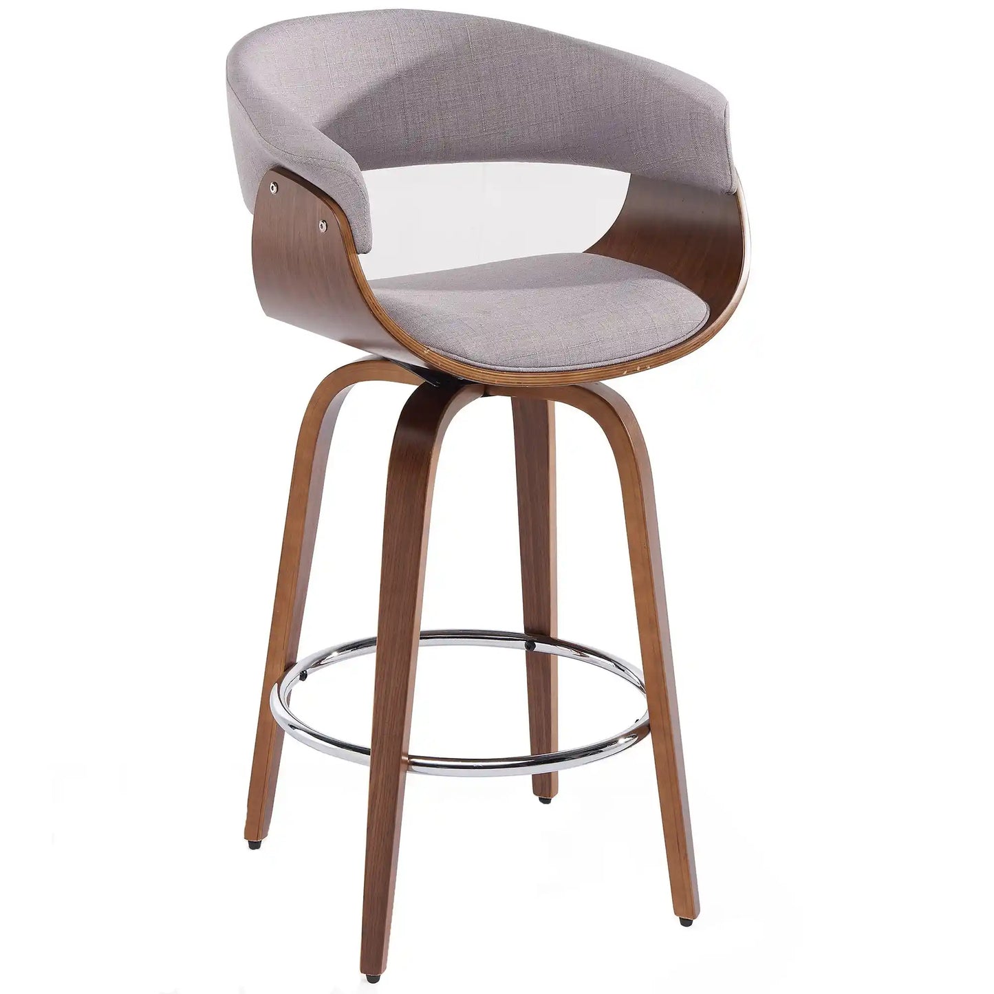 Holt Swivel Counter Stool with Curved Wood Frame & Fabric Seat