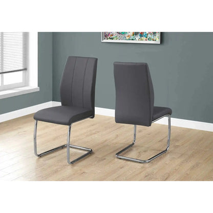 Grey Leather Look Dining Chair - U-Shaped Chrome Legs - 2pcs