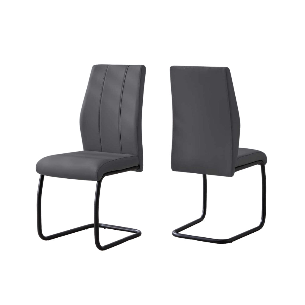 Grey Leather Look Dining Chair – Cushioned Seat - U-Shaped Legs - 2pcs