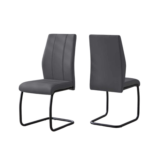 Grey Leather Look Dining Chair – Cushioned Seat - U-Shaped Legs - 2pcs