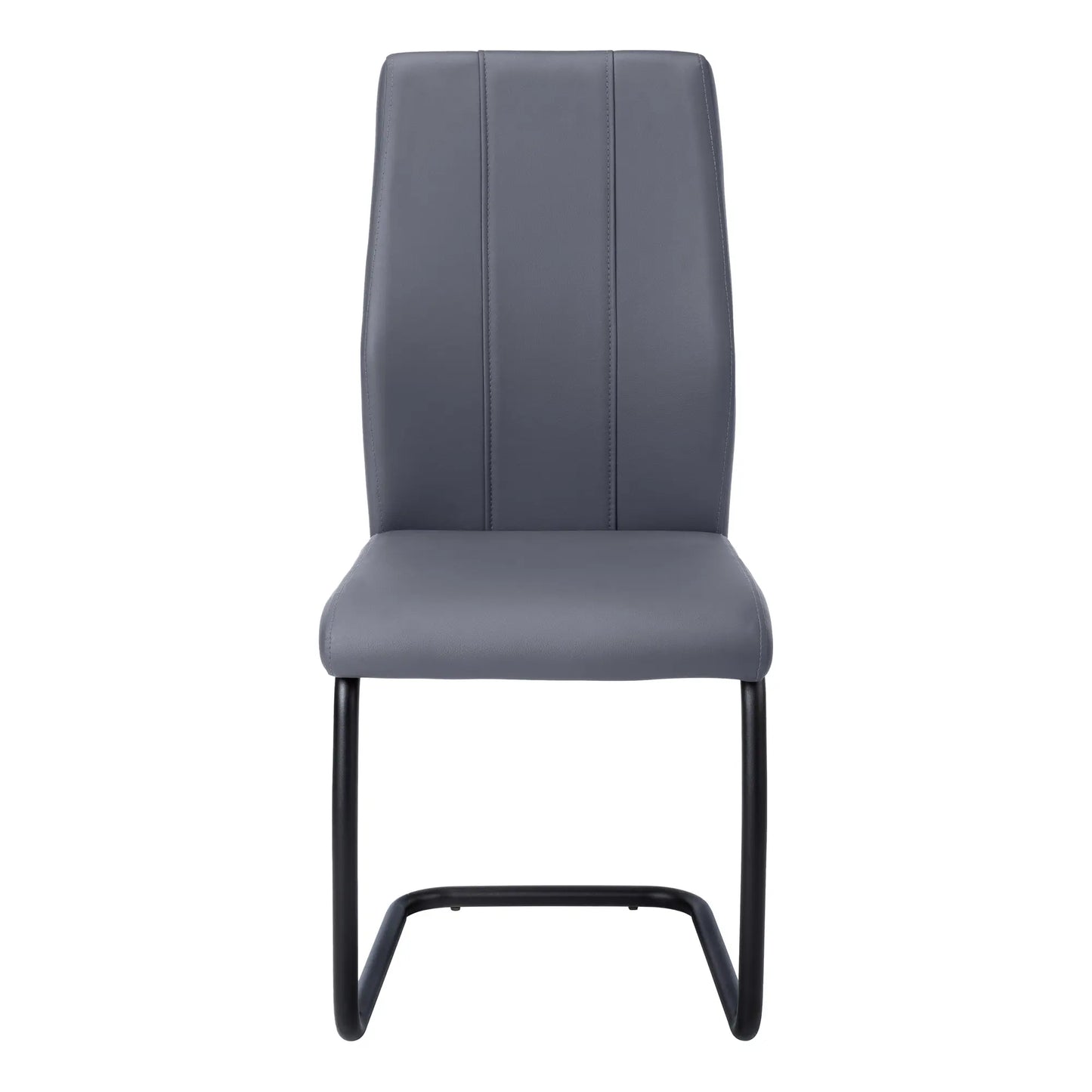 Grey Leather Look Dining Chair – Cushioned Seat - U-Shaped Legs - 2pcs