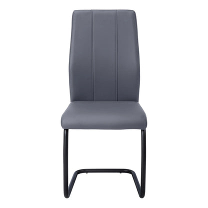 Grey Leather Look Dining Chair – Cushioned Seat - U-Shaped Legs - 2pcs