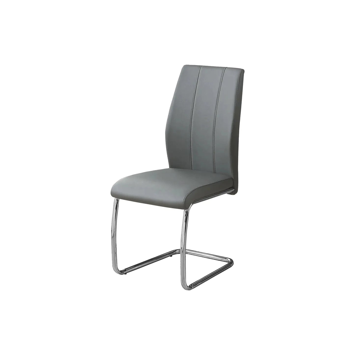 Grey Leather Look Dining Chair - U-Shaped Chrome Legs - 2pcs