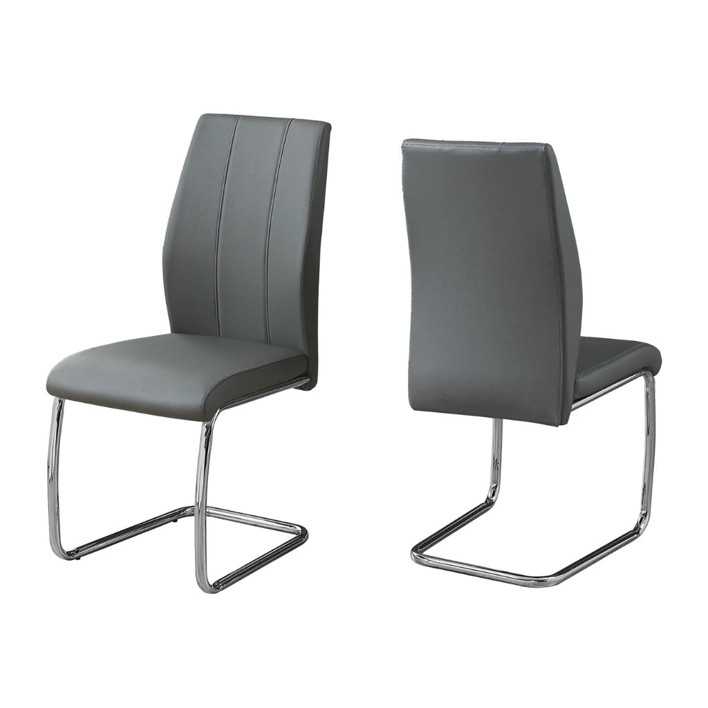 Grey Leather Look Dining Chair - U-Shaped Chrome Legs - 2pcs