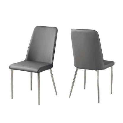 Grey Leather-Look Dining Chairs – 37"H with Chrome Legs - 2Pcs