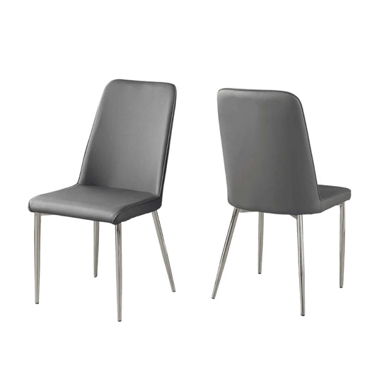 Grey Leather-Look Dining Chairs – 37"H with Chrome Legs - 2Pcs