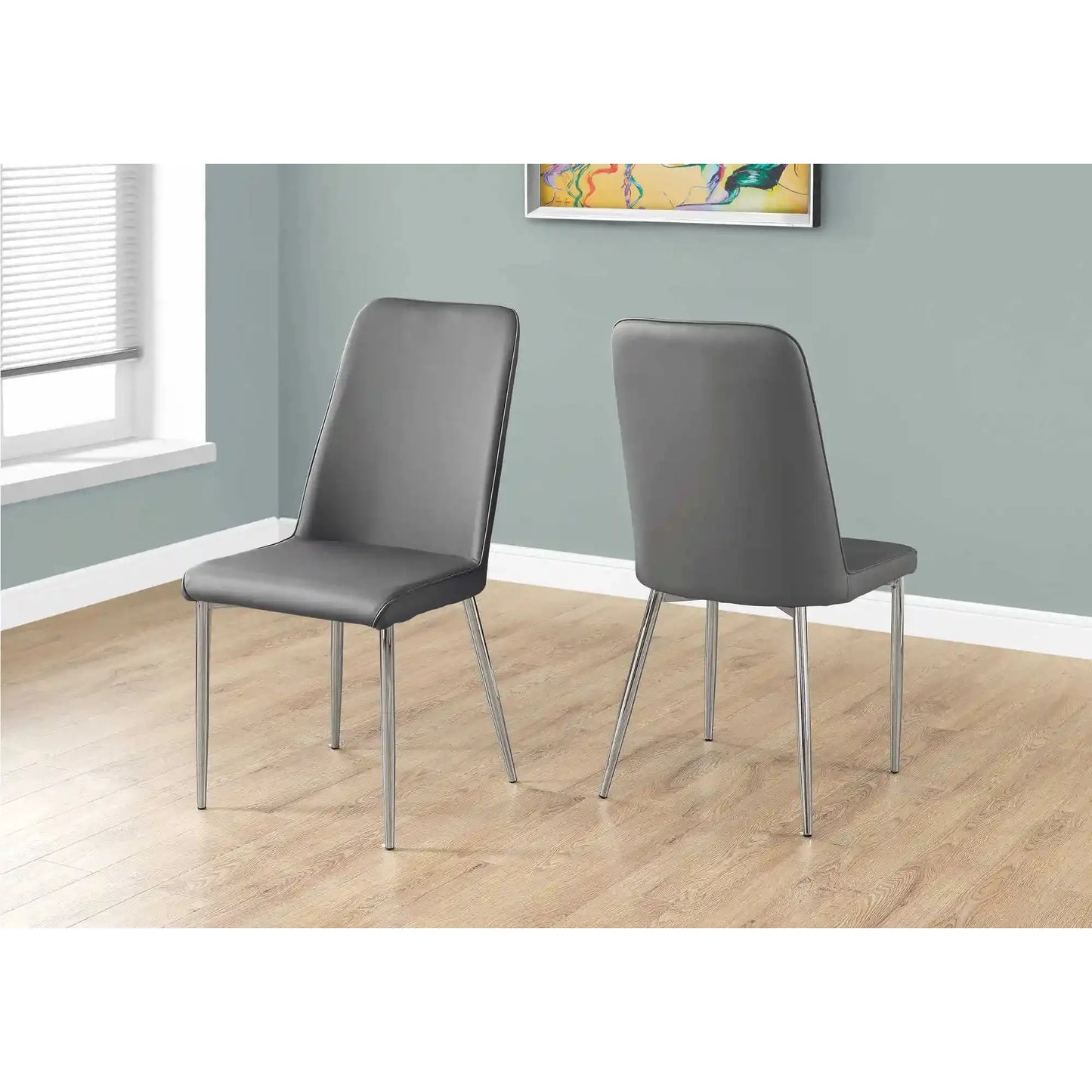 Grey Leather-Look Dining Chairs – 37"H with Chrome Legs - 2Pcs