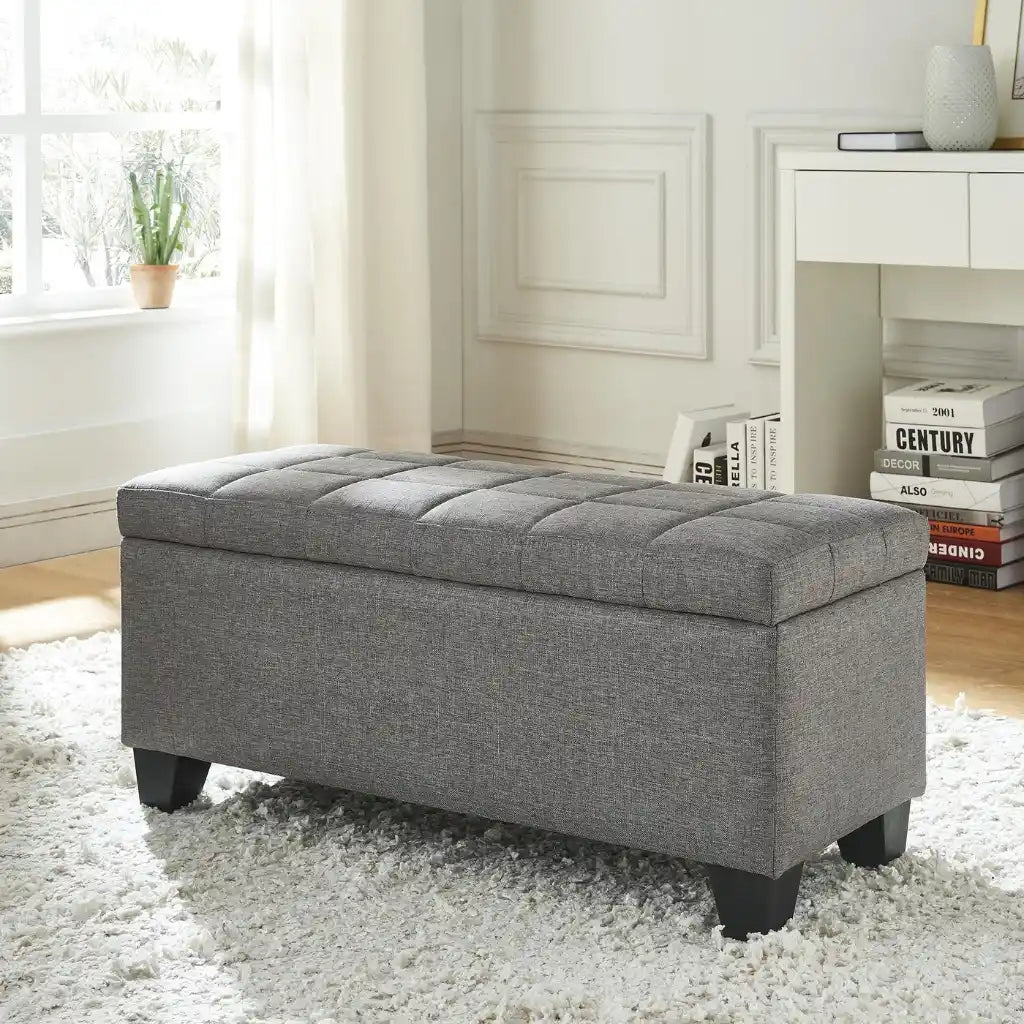 Lila Storage Ottoman Bench with Tufted Top in Beige or Grey