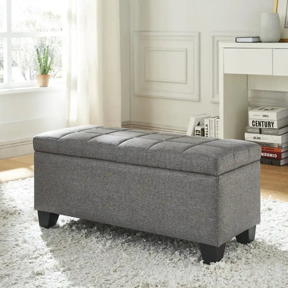 Lila Storage Ottoman Bench with Tufted Top in Beige or Grey