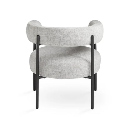 Backrest Of Mallory Grey Linen Accent Chair with Black Metal Frame