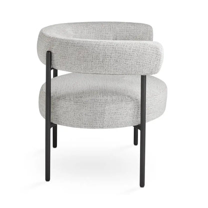 Side Profile Of Grey Linen Accent Chair 