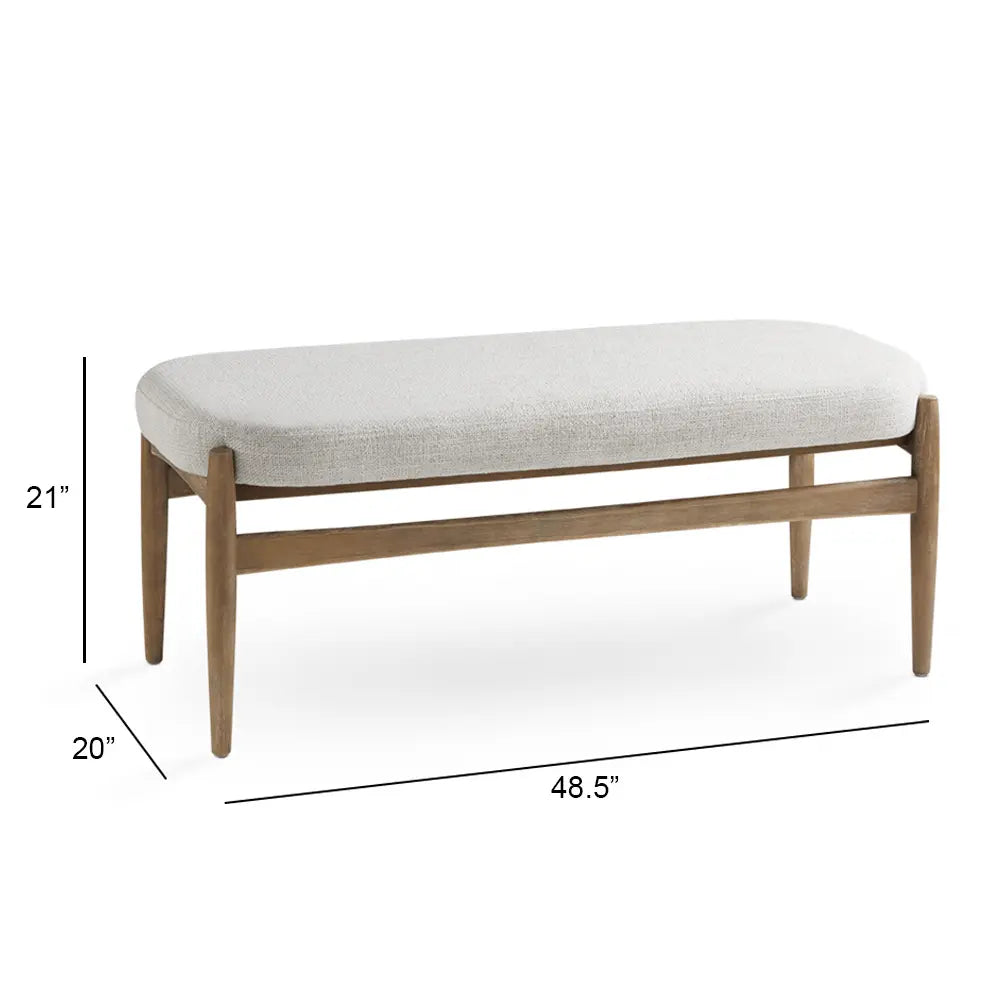 Salina Grey Linen Living Room Bench – Upholstered Seat with Wood Legs