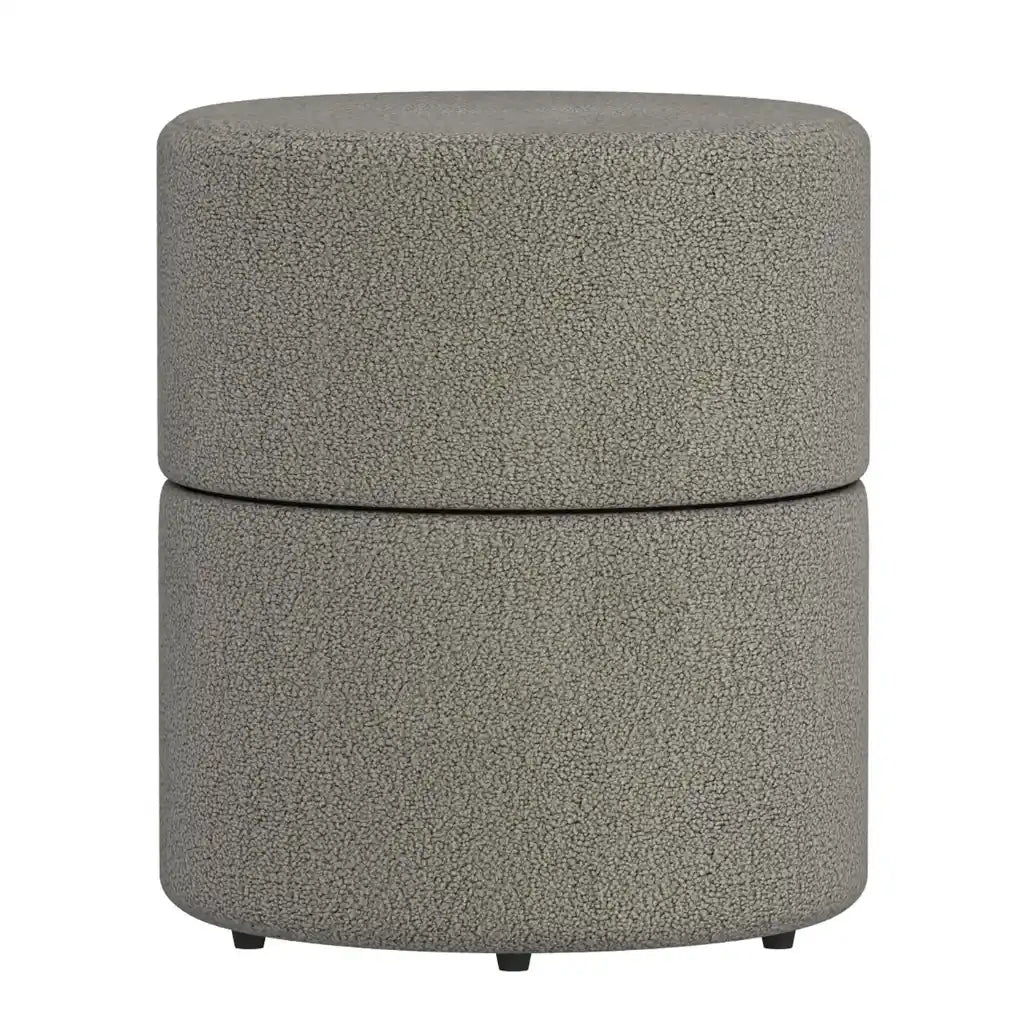 Novar Round Swivel Ottoman in Boucle Fabric – Warm Grey or Cream