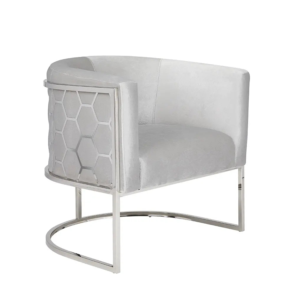 Grey Velvet Accent Chair – Stainless Steel Base & Custom Fabric Option