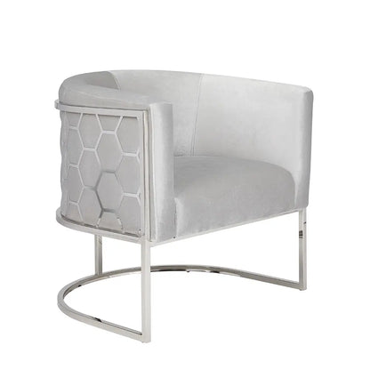 Grey Velvet Accent Chair – Stainless Steel Base & Custom Fabric Option