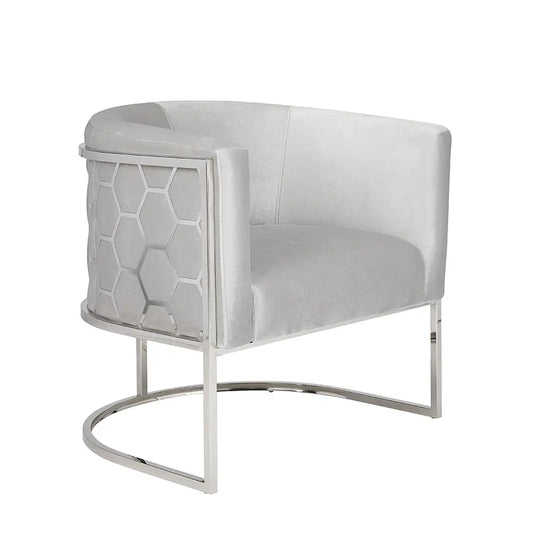 Grey Velvet Accent Chair – Stainless Steel Base & Custom Fabric Option