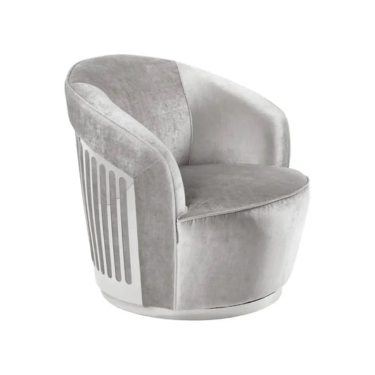 Grey Velvet Accent Chair – Stainless Steel Base & Customizable Design. Available in Canada, Montreal and Québec.