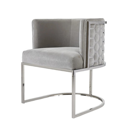 Chamberlain Grey Velvet Dining Chair – Polished Stainless Steel Legs