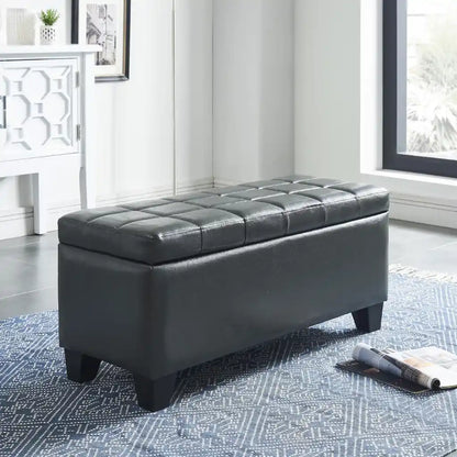 Winston Black Storage Ottoman Bench – Faux Leather & Deep Storage