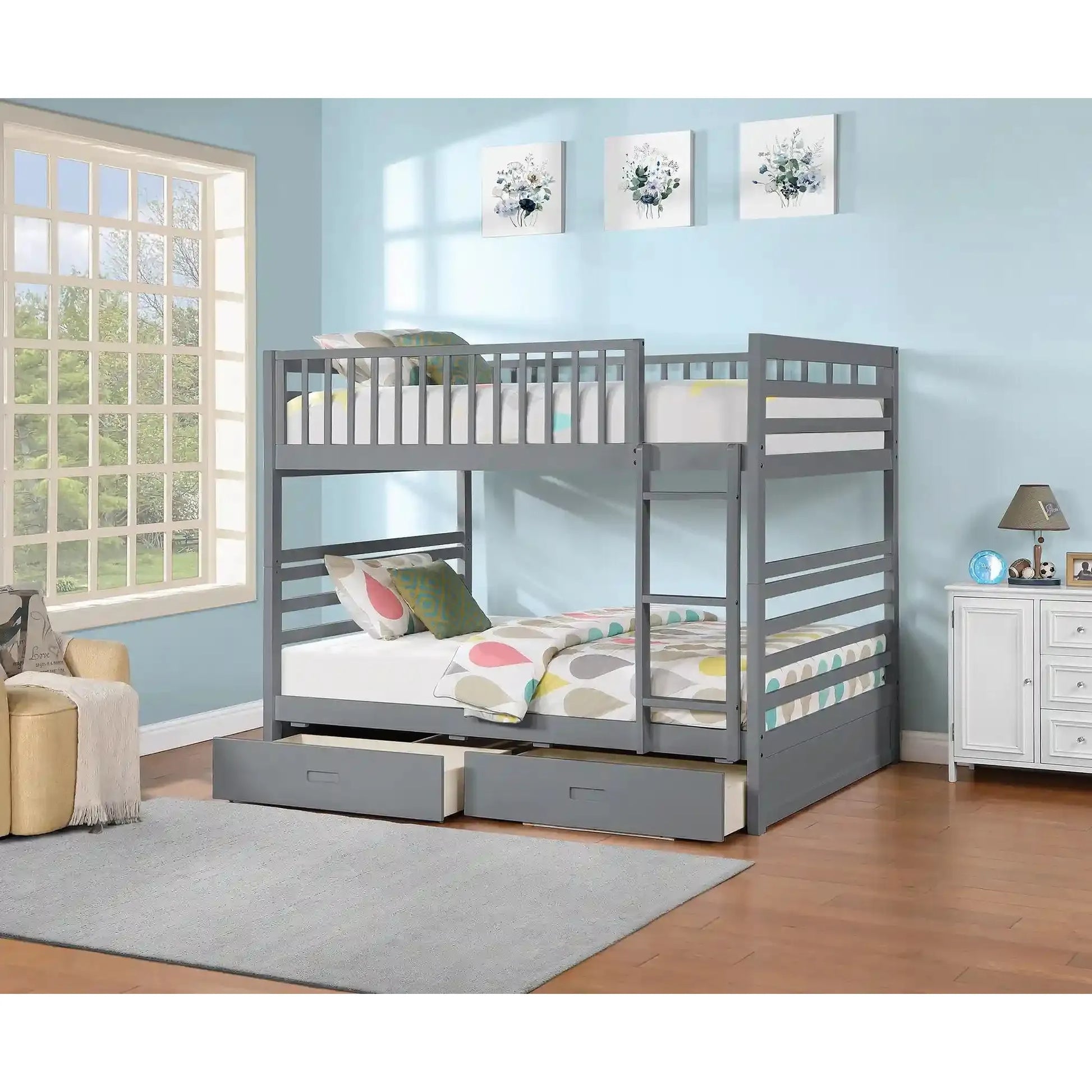Grey Bunk Bed with Storage