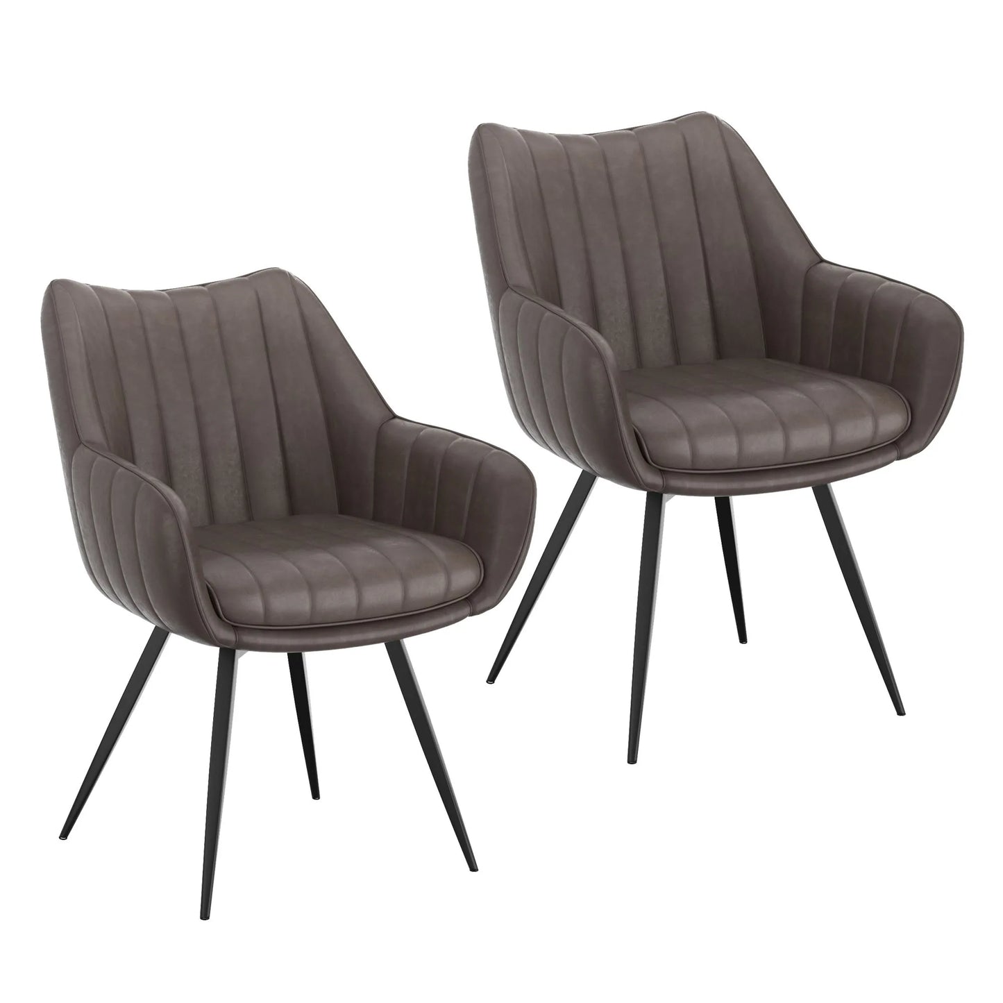 Talon Swivel Faux Leather Dining Chairs Set of 2 With Black Metal Legs