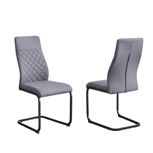 gray upholstered chairs with black metal frames