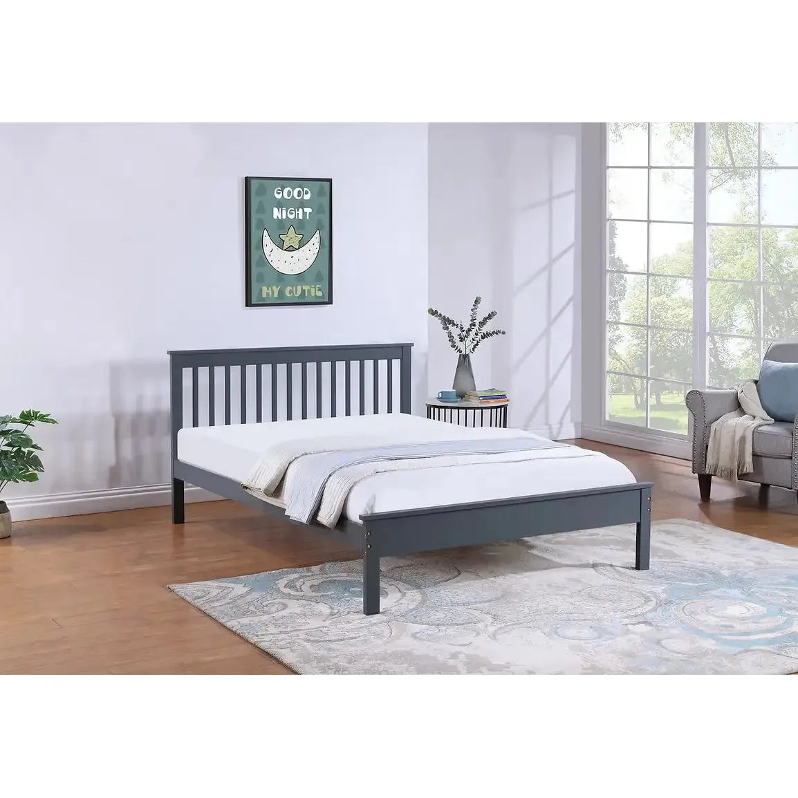 Grey Wooden Double Bed