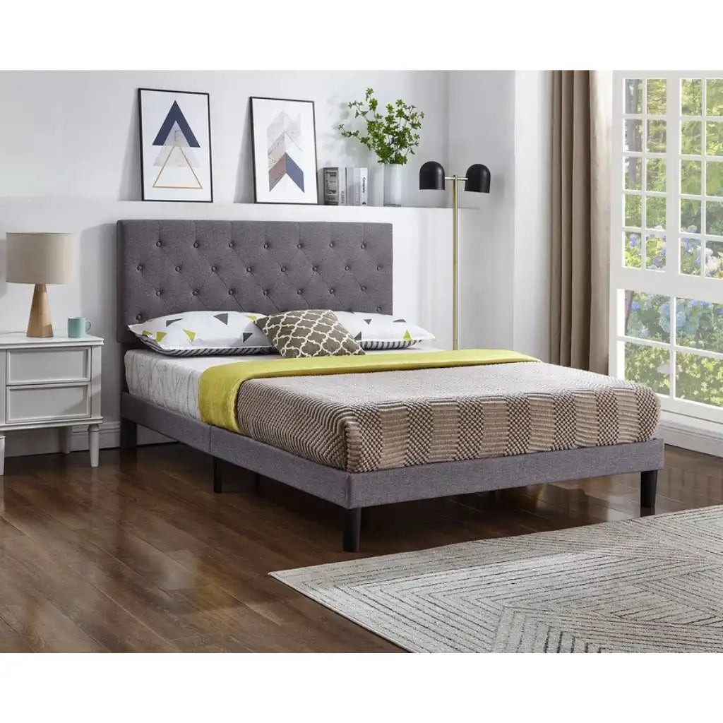 Grey Fabric King Bed