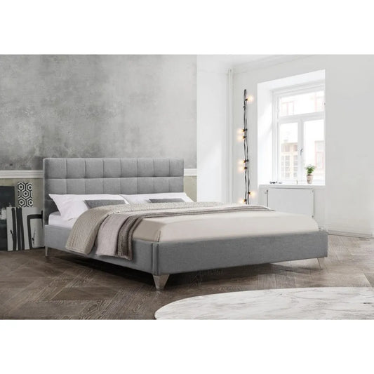 Grey Fabric Queen Bed with Chrome Legs