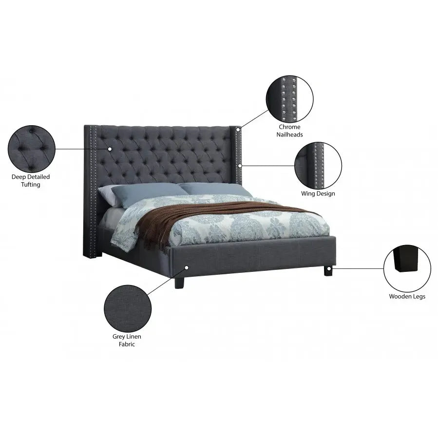 Grey Upholstered King Platform Bed Specifications