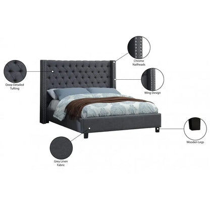 Grey Upholstered King Platform Bed Specifications