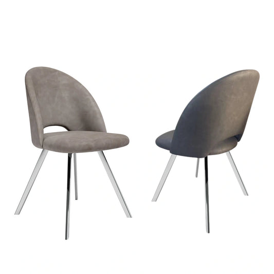 Two gray PU dining chairs with metal legs 